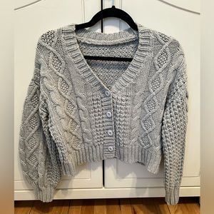 Grey Cropped Knit Cardigan